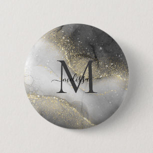Badge Rond 5 Cm Nom élégant argent et or