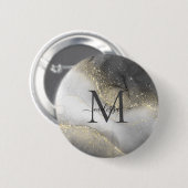 Badge Rond 5 Cm Nom élégant argent et or (Devant & derrière)