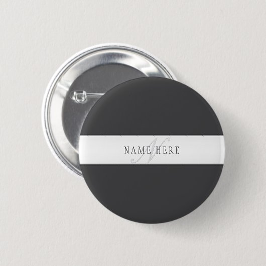 Badge Rond 5 Cm Nom élégant et monogramme | Gris foncé et clair (Devant & derrière)