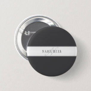 Badge Rond 5 Cm Nom élégant & Monogramme   Gris foncé & clair 