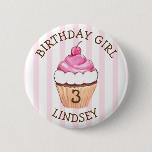 Badge Rond 5 Cm Nom et âge personnalisés Fille Cupcake anniversair