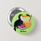 Badge Rond 5 Cm Nom et couleur personnalisés Illustration Toucan (Devant & derrière)