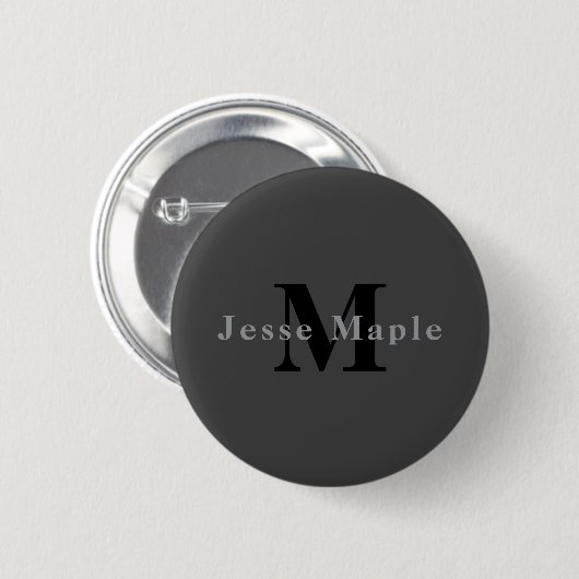 Badge Rond 5 Cm Nom et monogramme | Dark Gray (Devant & derrière)