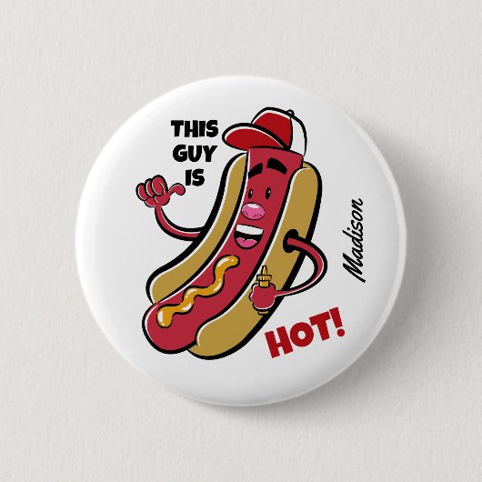 Badge Rond 5 Cm Nom et texte personnalisés Hot Dog (Devant)
