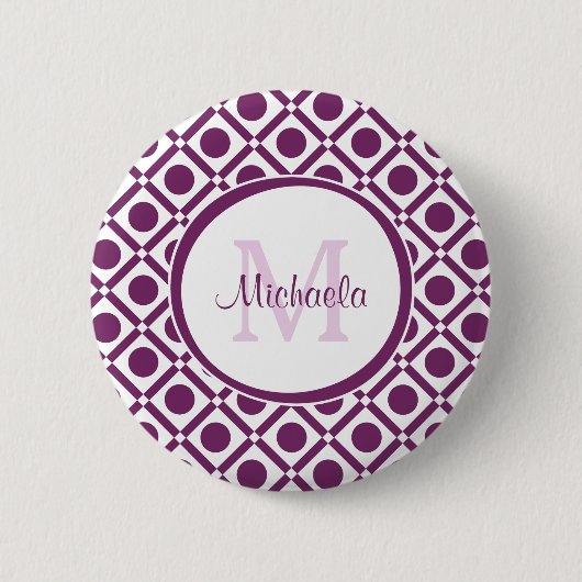 Badge Rond 5 Cm Nom géométrique moderne violet blanc (Devant)
