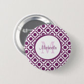 Badge Rond 5 Cm Nom géométrique moderne violet blanc (Devant & derrière)