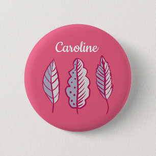 Badge Rond 5 Cm Nom Girly décoratif d'abrégé sur rose feuille