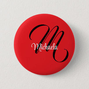 Badge Rond 5 Cm Nom initial minimaliste moderne monogramme rouge