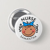 Badge Rond 5 Cm Nom mignon d'infirmière de bande dessinée (Devant & derrière)