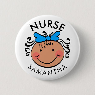 Badge Rond 5 Cm Nom mignon d'infirmière de bande dessinée