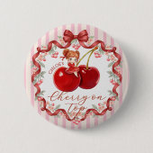 Badge Rond 5 Cm [Nom modifiable] Douce Cerise sur le dessus Fille  (Devant)
