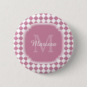 Badge Rond 5 Cm Nom monogrammé Chic Cashmere Rose vérifié