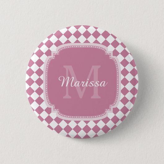 Badge Rond 5 Cm Nom monogrammé Chic Cashmere Rose vérifié (Devant)