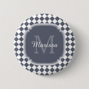 Badge Rond 5 Cm Nom Monogrammé gris et blanc tendance