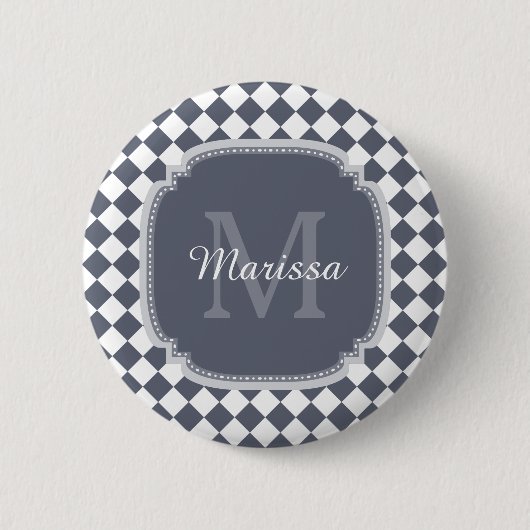 Badge Rond 5 Cm Nom Monogrammé gris et blanc tendance (Devant)