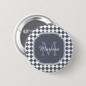 Badge Rond 5 Cm Nom Monogrammé gris et blanc tendance (Devant & derrière)
