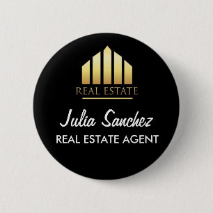 Badge Rond 5 Cm Nom noir personnalisé Agent immobilier Promotionne