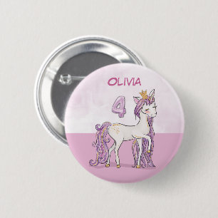 Badge Rond 5 Cm Nom personnalisé 4e anniversaire Cheval rose avec 