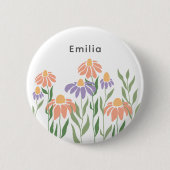 Badge Rond 5 Cm Nom Personnalisé Avec Boho Floral (Devant)