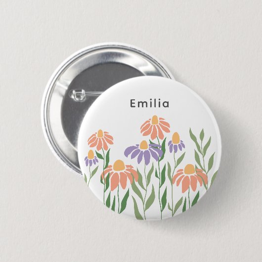 Badge Rond 5 Cm Nom Personnalisé Avec Boho Floral (Devant & derrière)