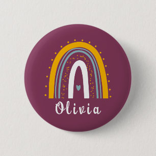 Badge Rond 5 Cm Nom personnalisé avec minimaliste Boho Rainbow