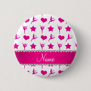 Badge Rond 5 Cm Nom personnalisé blanc rose gymnastique étoiles co