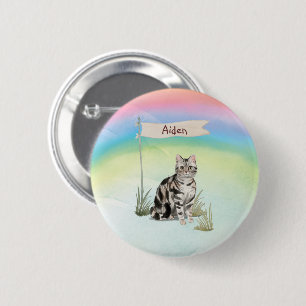 Badge Rond 5 Cm Nom personnalisé chat américain à poil court