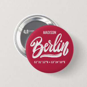 Badge Rond 5 Cm Nom personnalisé Coordonnées Berlin Allemagne