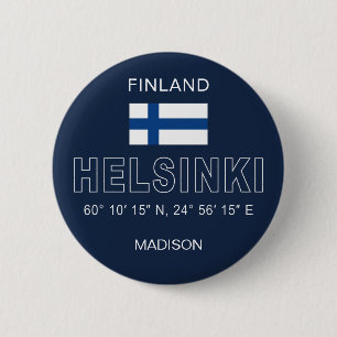 Badge Rond 5 Cm Nom personnalisé Coordonnées d'Helsinki