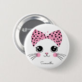 Badge Rond 5 Cm Nom personnalisé Cute face de chat (Devant & derrière)