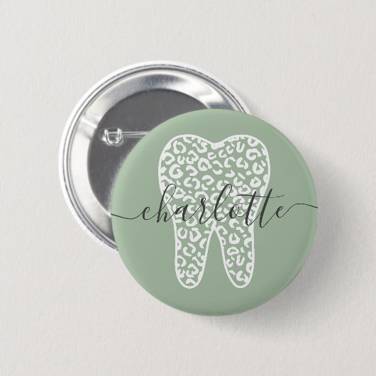Badge Rond 5 Cm Nom personnalisé Dental Empreinte de léopard Doth (Devant & derrière)