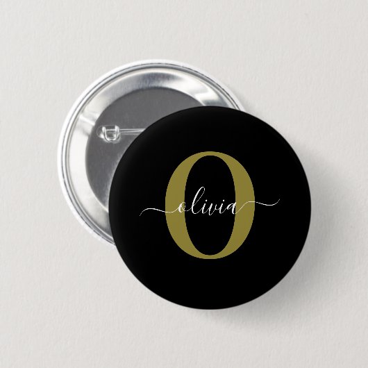 Badge Rond 5 Cm Nom personnalisé en écriture avec monogramme Noir (Devant & derrière)