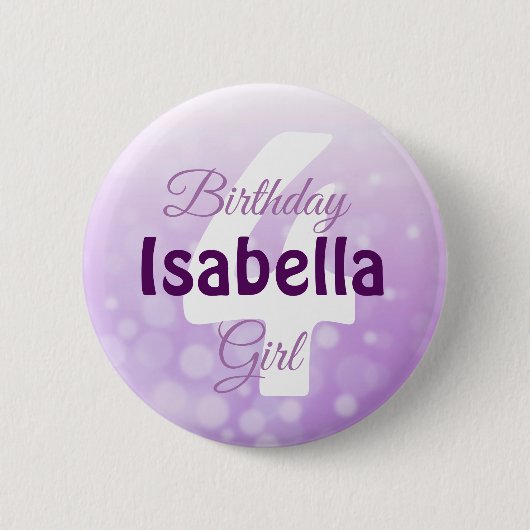 Badge Rond 5 Cm Nom personnalisé et âge Bouton Fille d'anniversair (Devant)