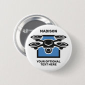 Badge Rond 5 Cm Nom personnalisé et drone de texte (Devant & derrière)