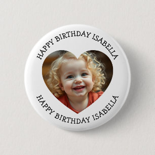 Badge Rond 5 Cm Nom personnalisé et photo de cœur pour anniversair