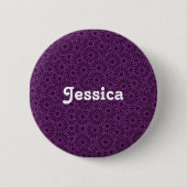 Badge Rond 5 Cm Nom personnalisé fleurs violettes sur noir (Devant)