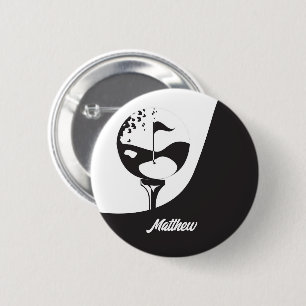 Badge Rond 5 Cm Nom personnalisé Hello Golf noir et blanc