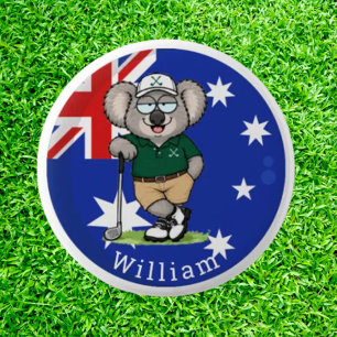 Badge Rond 5 Cm Nom personnalisé Koala golfeur