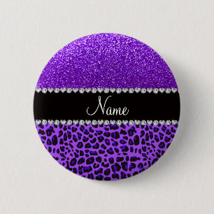 Badge Rond 5 Cm Nom personnalisé leopard violet indigo violet part