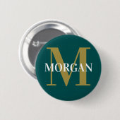 Badge Rond 5 Cm Nom personnalisé Monogram Dark Turquoise (Devant & derrière)