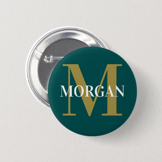 Badge Rond 5 Cm Nom personnalisé Monogram Dark Turquoise (Devant & derrière)