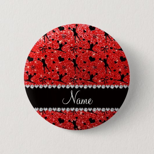 Badge Rond 5 Cm Nom personnalisé neon rouge parties scintillant ch (Devant)