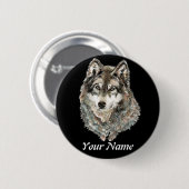 Badge Rond 5 Cm Nom personnalisé ou texte Loup aquarelle animal (Devant & derrière)