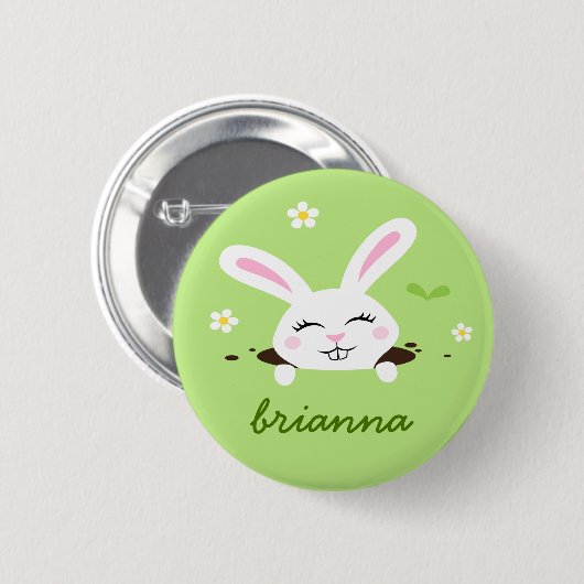 Badge Rond 5 Cm Nom personnalisé par lapin mignon (Devant & derrière)