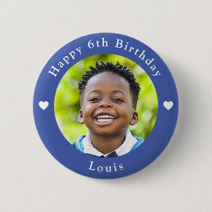Badge Rond 5 Cm Nom Personnalisé, Photo Et Âge Anniversaire Bleu