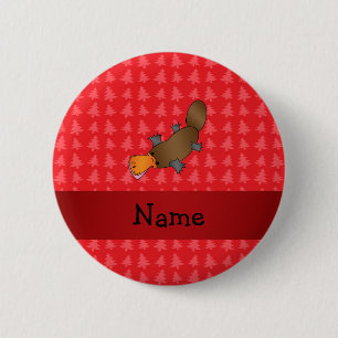 Badge Rond 5 Cm Nom personnalisé platypus rouge noël arbres