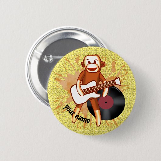 Badge Rond 5 Cm Nom personnalisé Rock and Roll Sock Monkey (Devant & derrière)