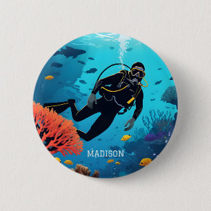 Badge Rond 5 Cm Nom personnalisé Scuba Diver