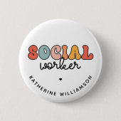 Badge Rond 5 Cm Nom personnalisé Social Worker Retro (Devant)