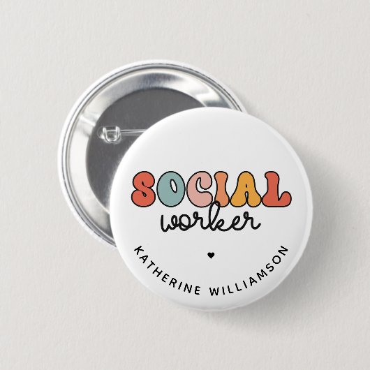 Badge Rond 5 Cm Nom personnalisé Social Worker Retro (Devant & derrière)